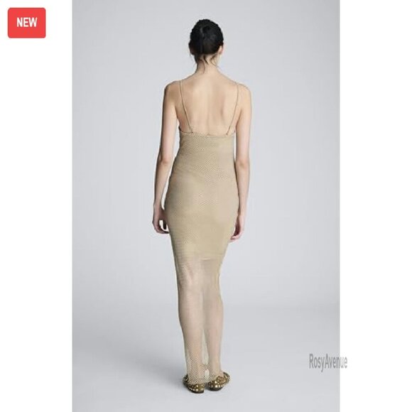 Crystal Mesh Slip Maxi Dress Tailored Fit Premium Fabric Versatile - Picture 3 of 5